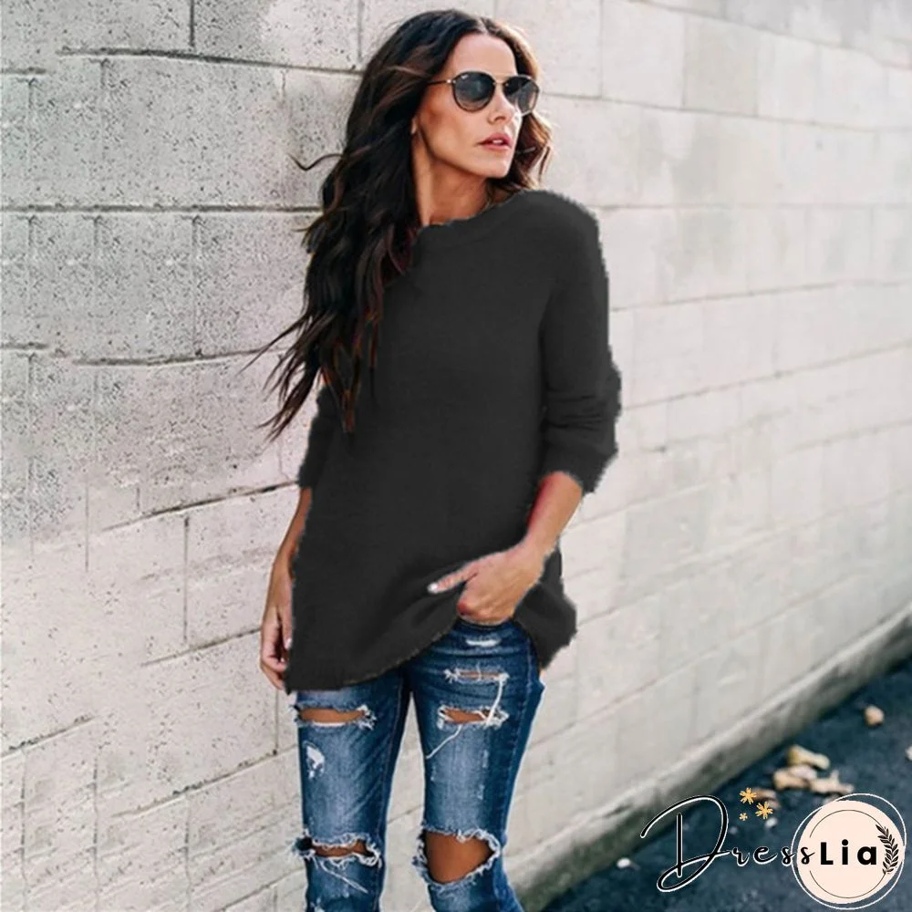 New Women Sweater Autumn And Winter Fashion Casual Round Neck Long Sleeve Knitted Sweaters Top Plus Size