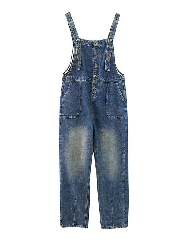 Artistic Retro Loose Solid Color Denim Overalls