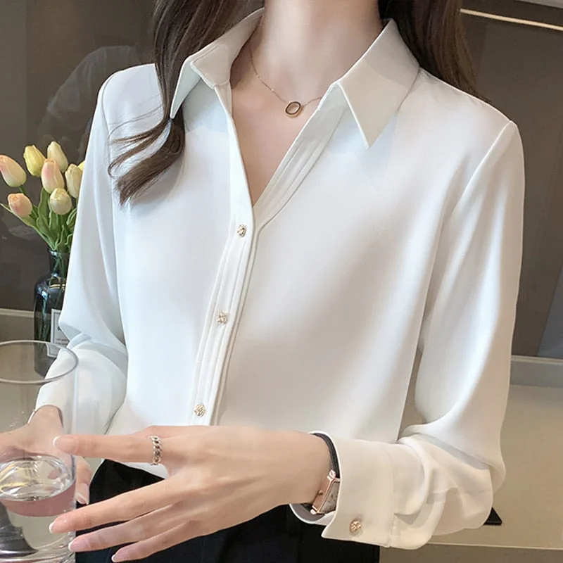 Long Sleeve White Blouse Shirt Blouse Women Blusas Mujer De Moda 2021 Turn Down Collar Office Lady Blouse Tops Women Blusa E197