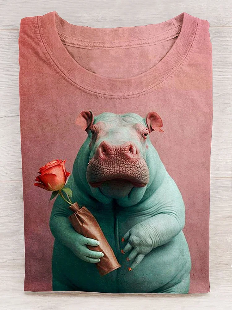 Funny Cute Hippo Art Prints T-shirt