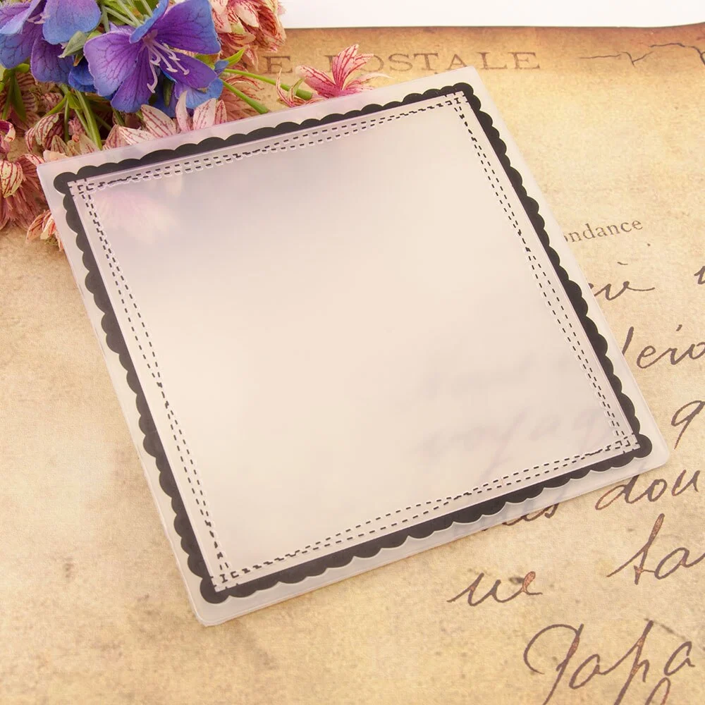 15x15 Square Frame Embossing Folders Plastic For Scrapbooking DIY Template Birthday Photo Album Card Making