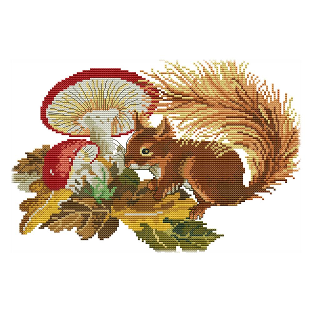 

Squirrel And Mushroom - 14CT Stamped Cross Stitch - 36*26CM, 501 Original