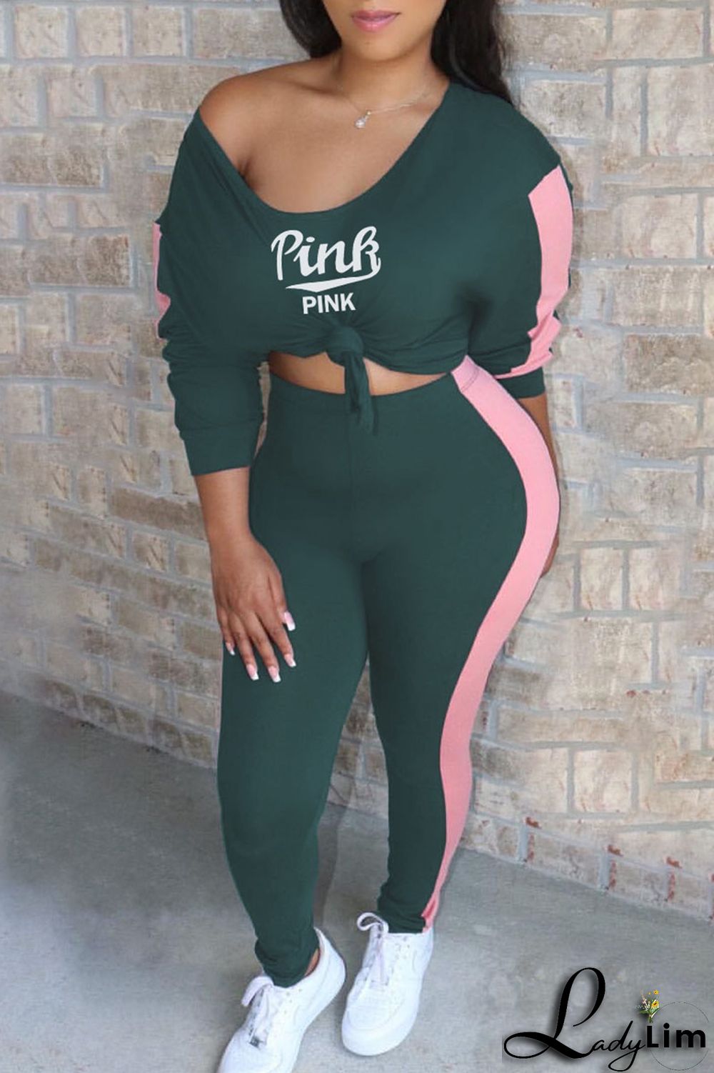 Green Casual Print Patchwork O Neck Long Sleeve Two Pieces
