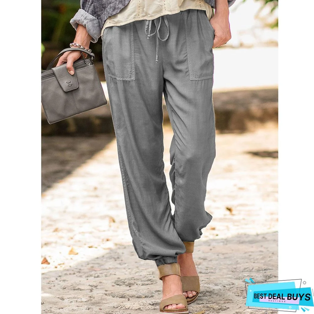 Casual Pockets Solid Lace Pants