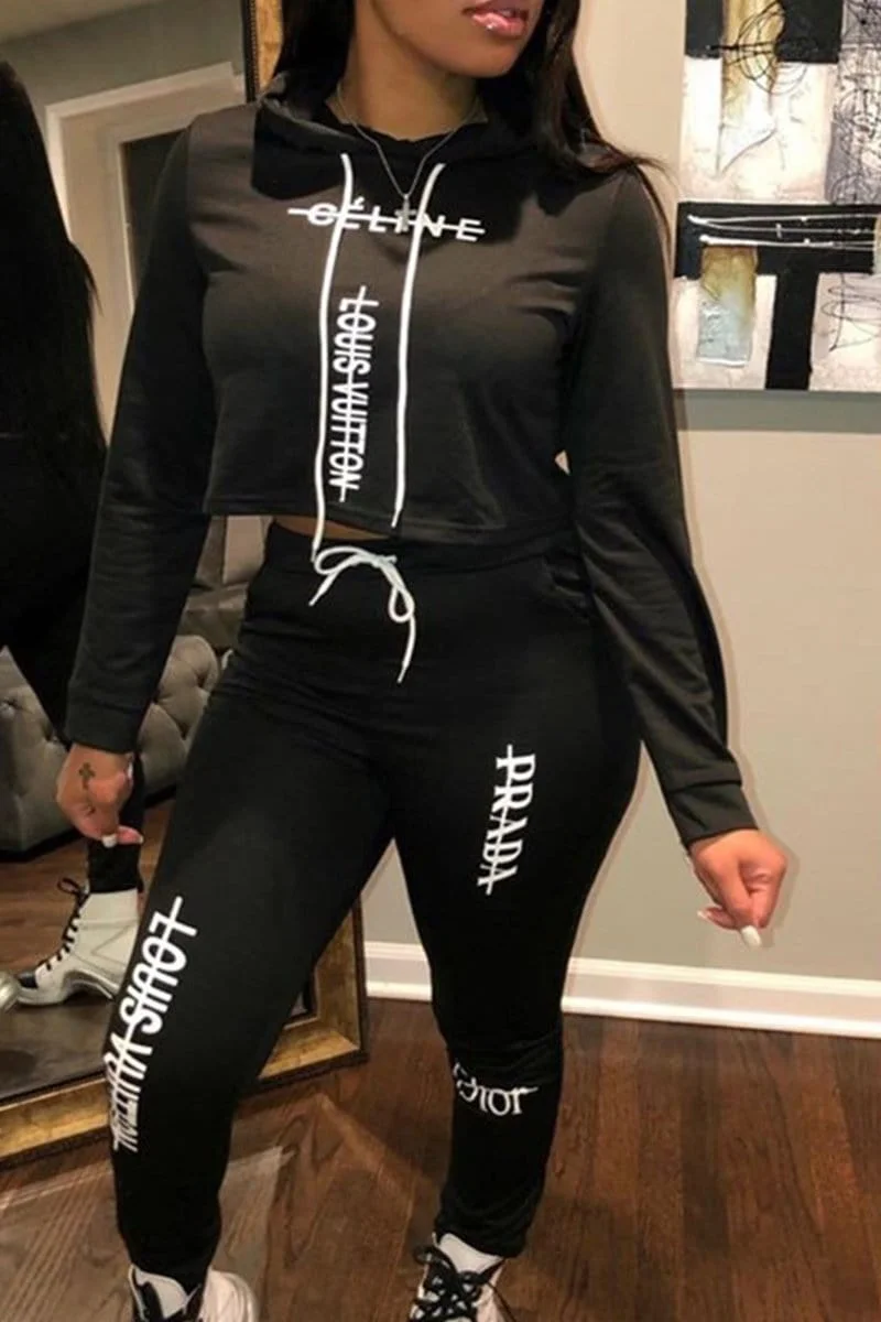 Fashion Printing Hooded Sports Two-Piece