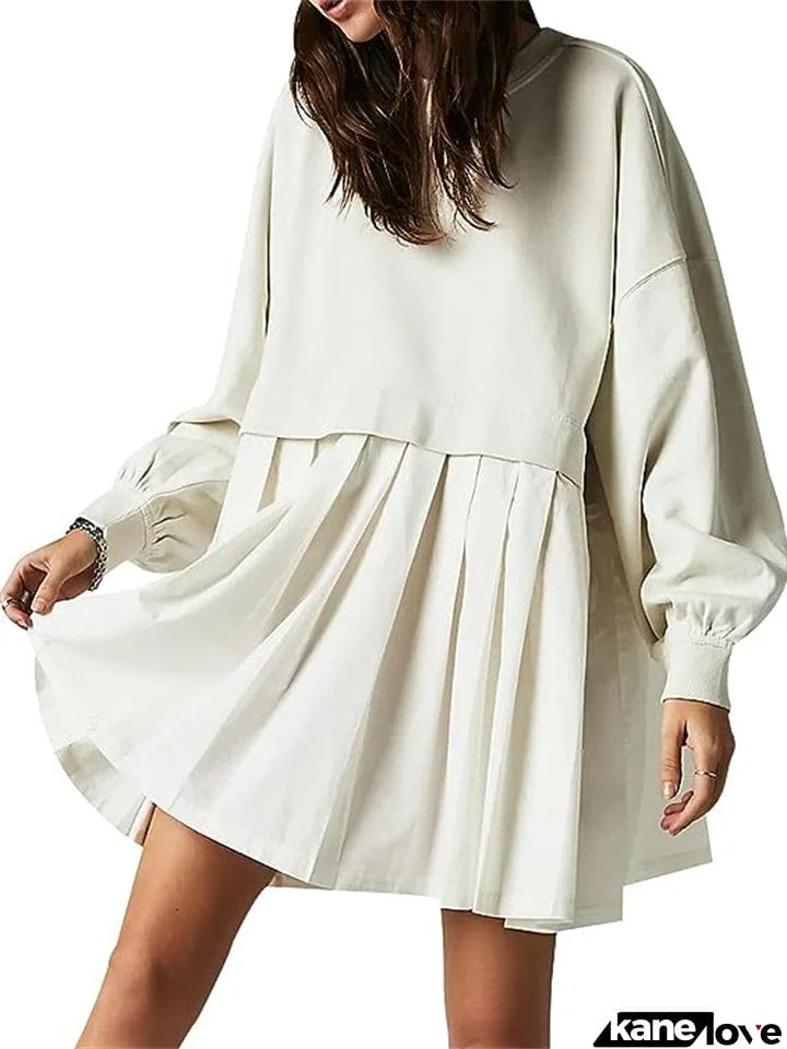 Female Casual Sweatshirt Patchwork Pleated Dress