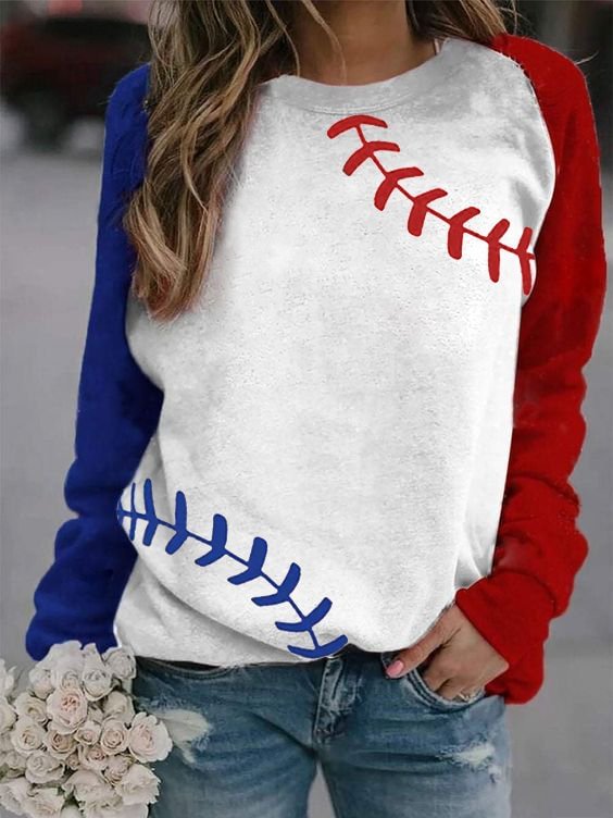 Baseball Print Casual Sweatshirt
