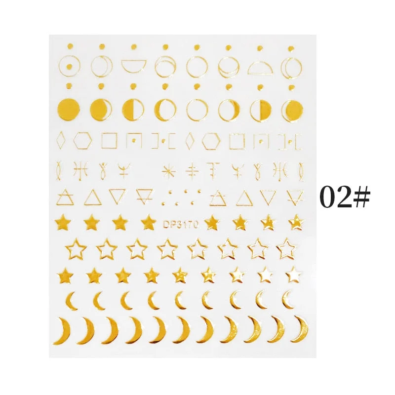 1 Sheet Bronzing Abstract Color Block 3D Nail Sticker Art Letters Design Transfer Sliders Paper DIY Manicuring Wraps