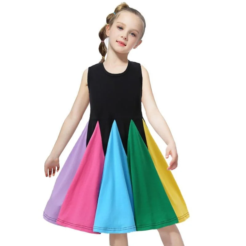 2021 Spring Girls Dress Brand New Arrival Kids Pastel Rainbow Dress Cotton Ankle-length Princess Dress for Girls Casual Clothing