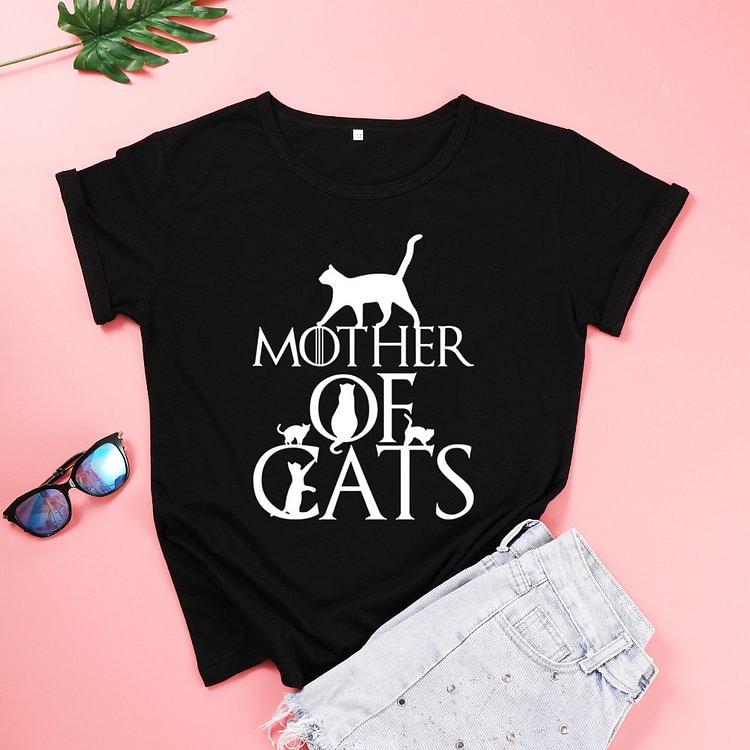 ZBBRDD MotherOf Cats Mom Tshirt Women Cotton Kawaii Fashion Shirt Plus Size O NeckGraphic Mama T-shirt Short Sleeve Top Tees - Life is Beautiful for You - SheChoic