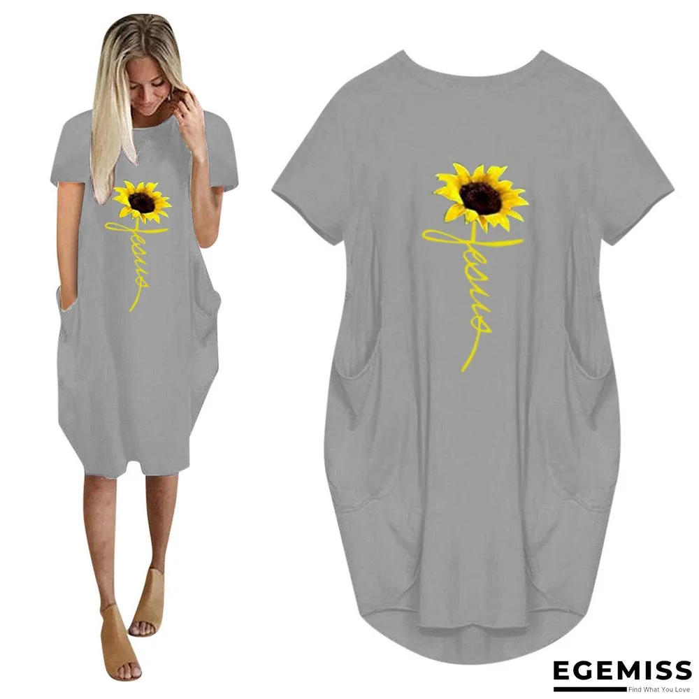 Gray Fashion Casual Plus Size Short Sleeve V Neck Printed Dress Floor Length Print Dresses | EGEMISS