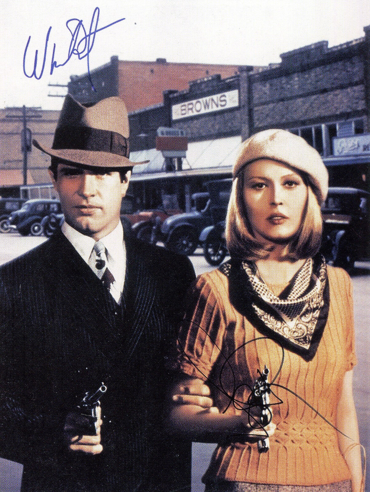 WARREN BEATTY & FAYE DUNAWAY Signed 'Bonnie & Clyde' Colour Photo Poster paintinggraph preprint