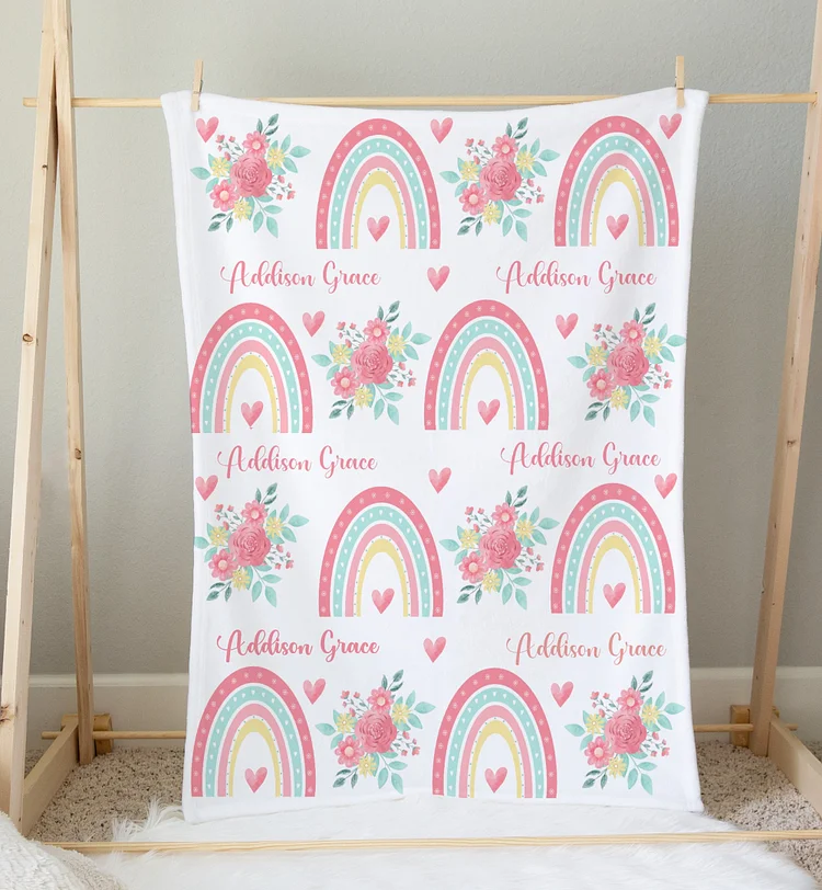 Personalized Baby Rainbow Swaddle Blanket Set|Set11