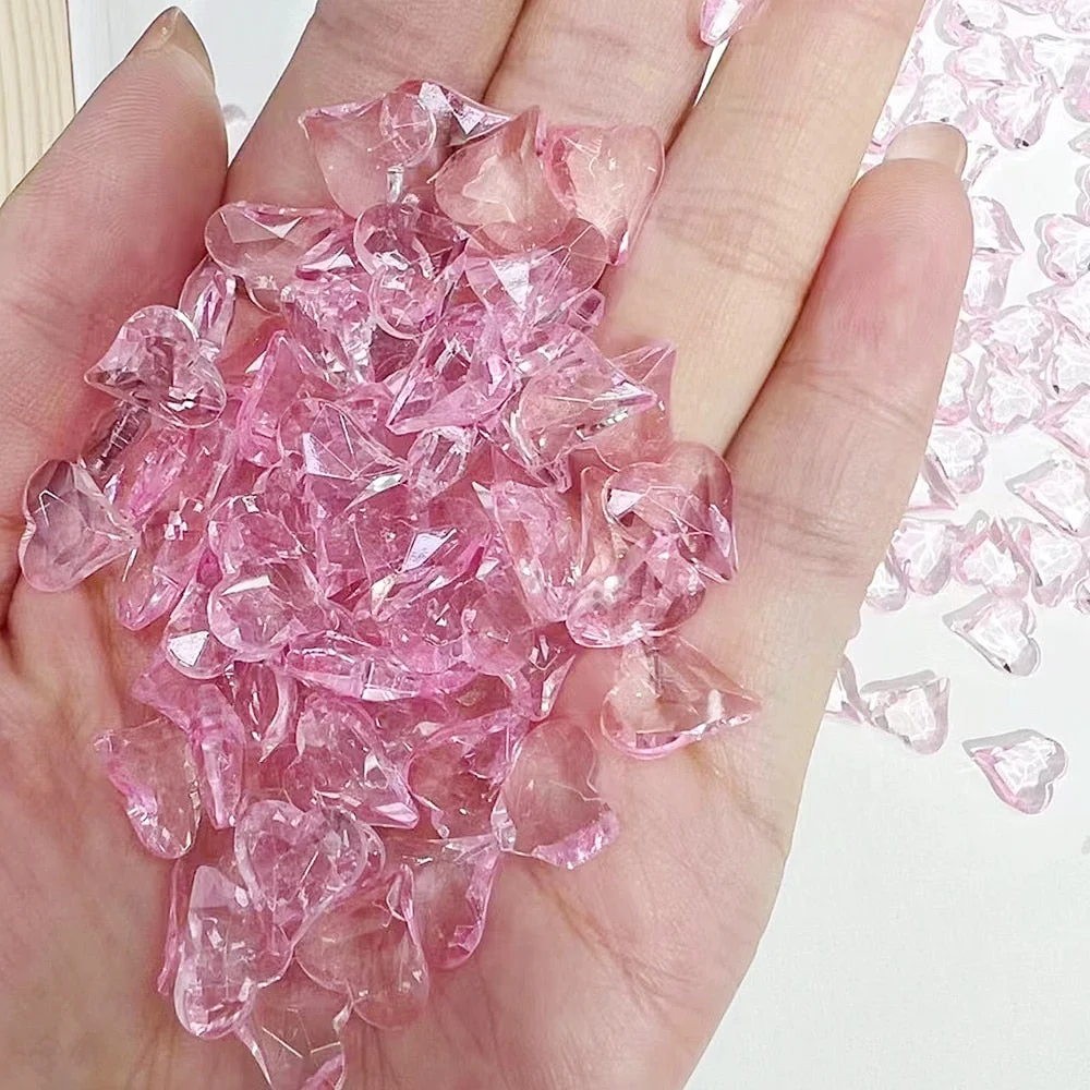 12x13mm Big Crooked Heart Pink transparent Nail art Rhinestone Pointed bottom Crystal Stones for nail decoration  Accessories