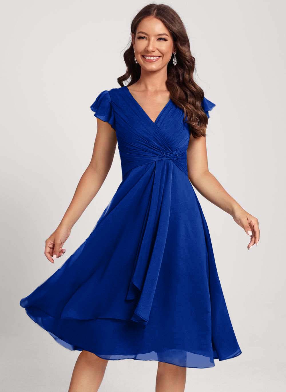 Lisliy Simple Dusty Sage V Neck Sleeveless Pleated Ball Gown Short Dress 