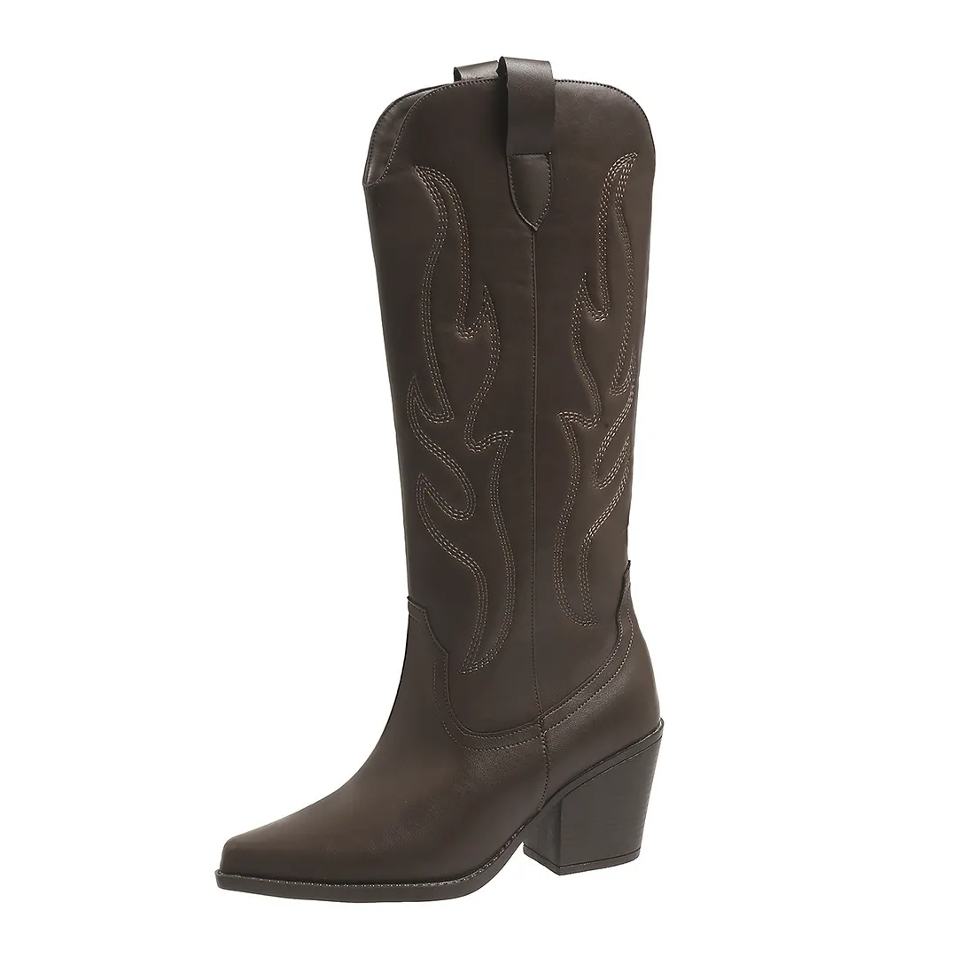 Breakj Breakj Women's Boot Embroidered Long筒 Boots 2025 Female Knight Boots Coarse And High With Western Cowboy Vintage Tide Boots