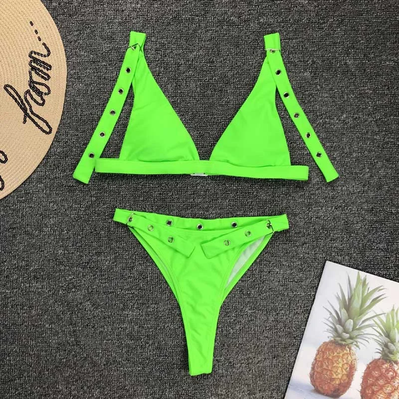 Neon Adjustable Bikini 2021 Sexy Thong Swimsuits For Woman Push Up Swimming Suit Female Biquini Tanga Beach Bathing Suit 3364