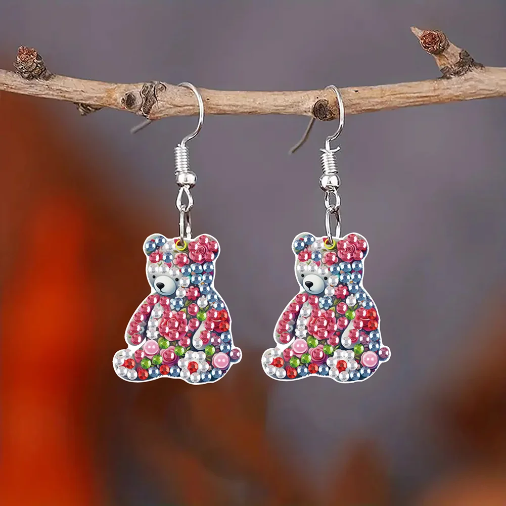 4 Pairs Double Sided Flower Animal DIY Diamond Painting Earrings for Women Girls