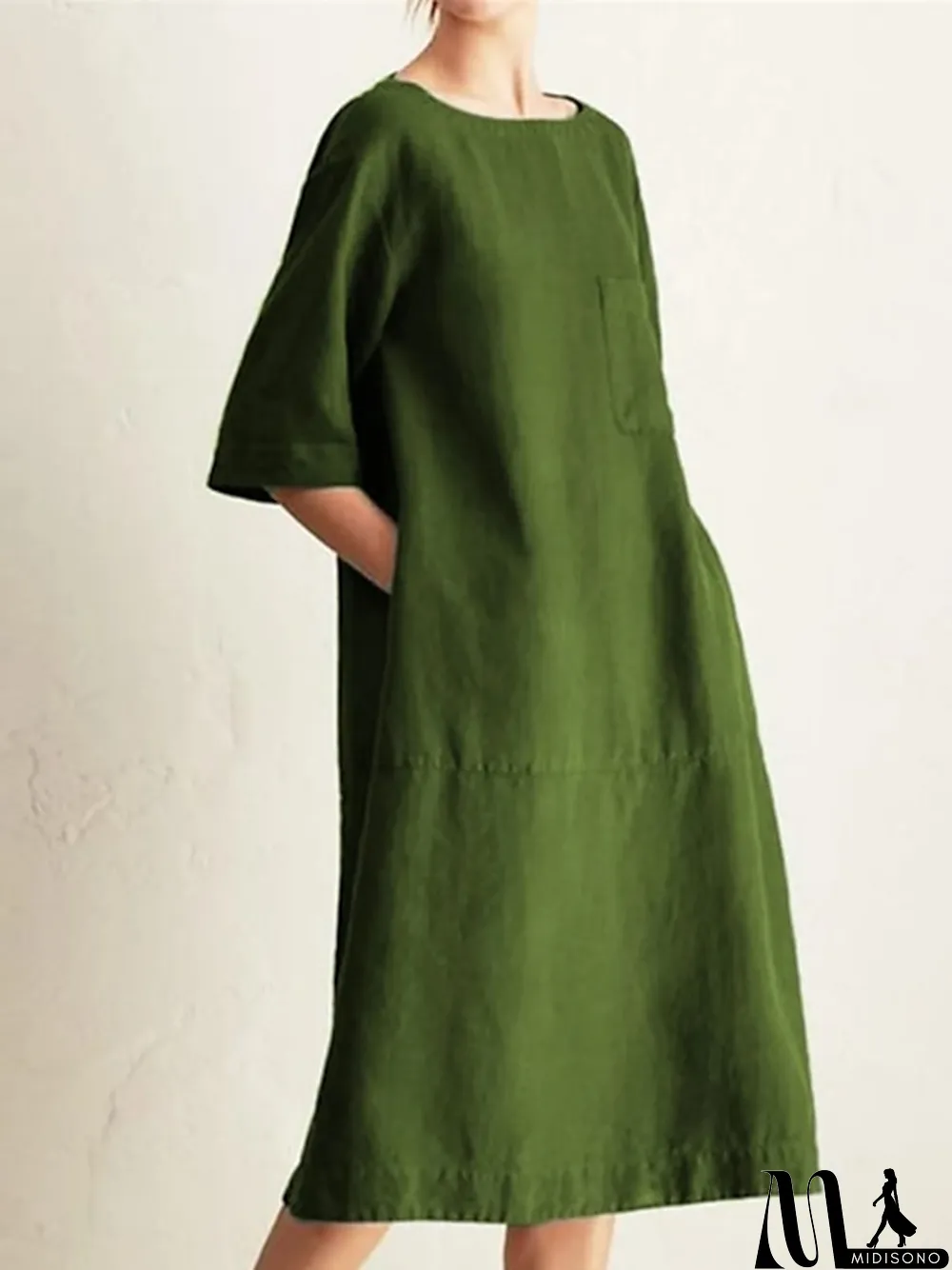 MidiSono - Women's Cotton Linen Dress Casual Dress Shift Dress Maxi long Dress Cotton Blend Casual Daily Holiday Vacation Crew Neck Pocket Contrast Stitching Half Sleeve Summer Spring Loose Fit Black Wine