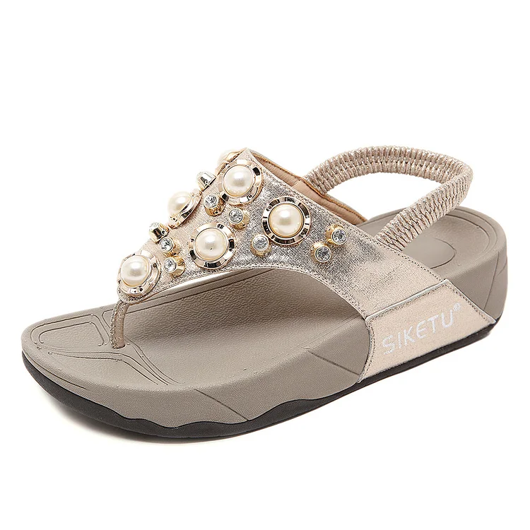 Rhinestone T-Strap Flip Flops Sandals Flat Sandals shopify Stunahome.com