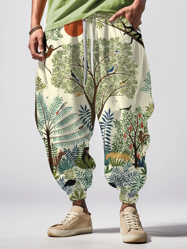 Men's Tree Of Life Forest Watercolor Painting Loose Drawstring Waist Sweatpants