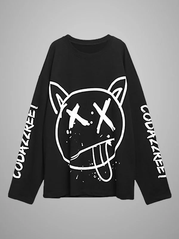 ✓ Cute Black long oversized sleeve emo tee