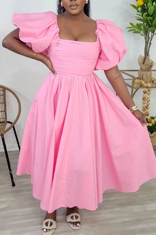 Stylish Puff Sleeve Off Shoulder A-line Dress