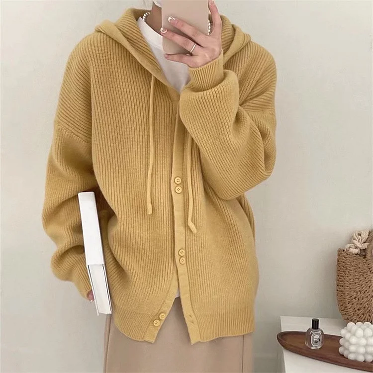 Plain Drawstring Knitted Long Sleeve Sweater QueenFunky