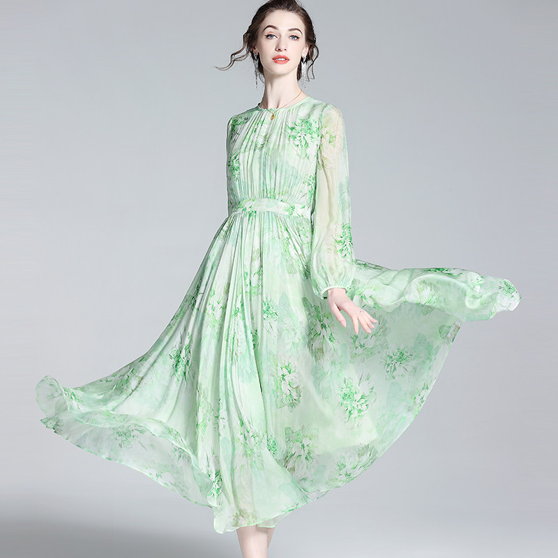 Silk Dress Balloon Sleeves for Brunch REAL SILK LIFE