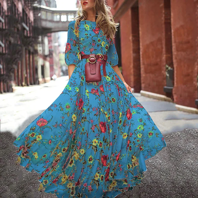Womens Bohemian Classic Floral Patterns Vacation Dress