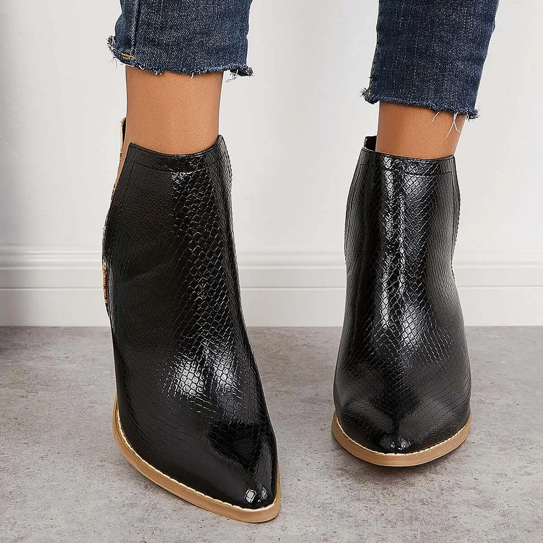 Womens Western Ankle Cowboy Boots Cutout Block Heel Booties