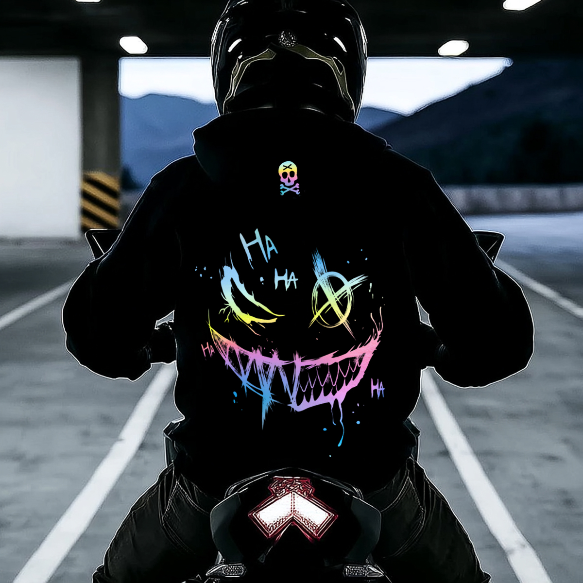 Reflective Laser Joker Face Motorcycle Street Style Hoodie