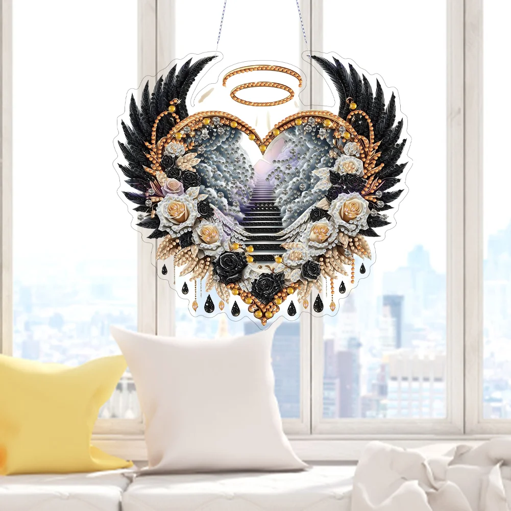 DIY Black Wings Diamond Art Acrylic Hanging Pendant Diamond Painting Home Decor