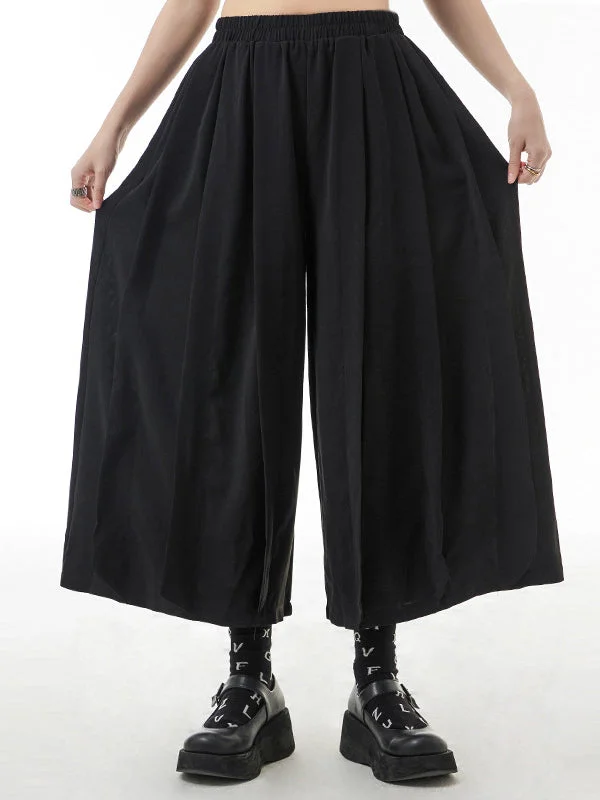 Casual Green Elasticity Waisted Pleated Wide Leg Pants