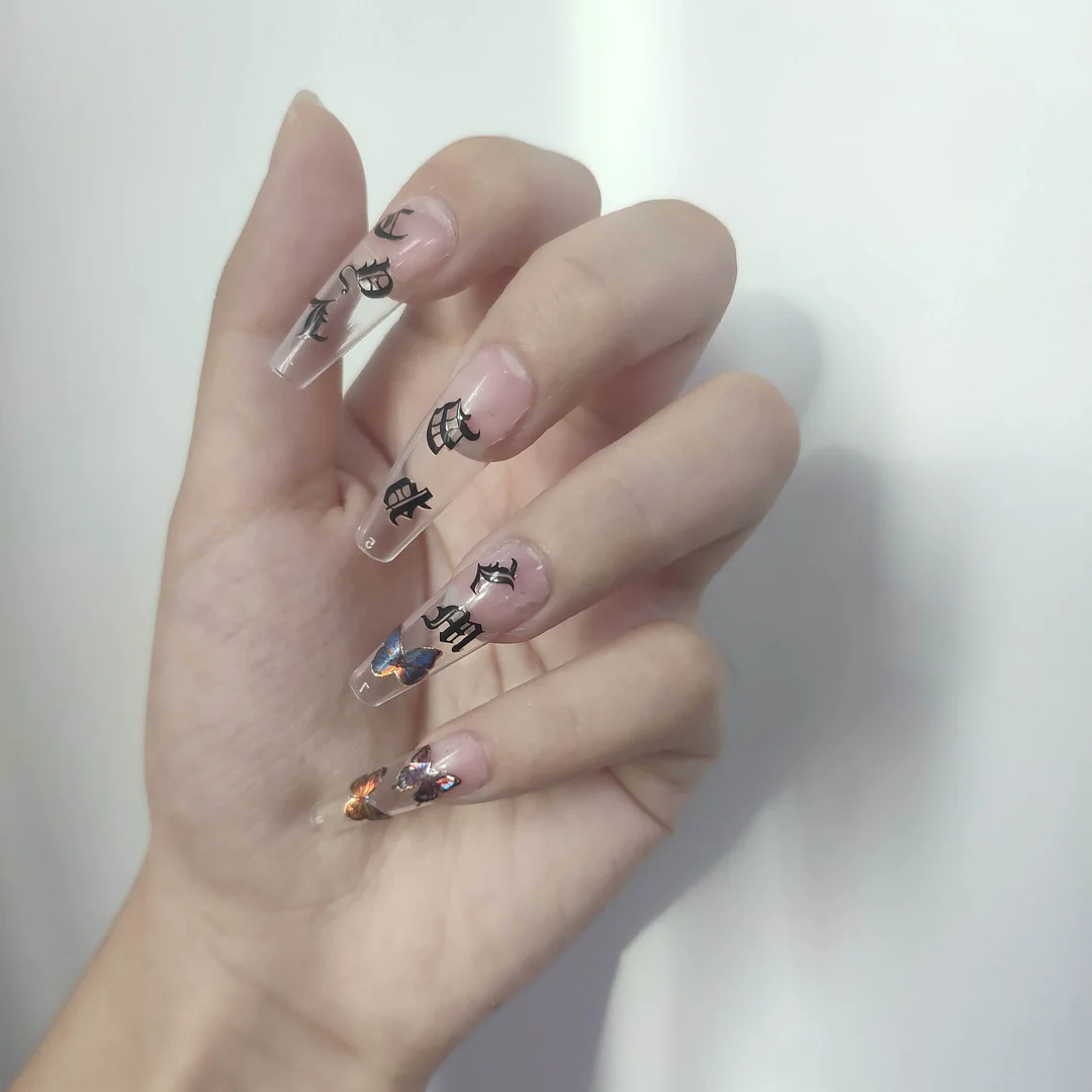 3D Letter Nail Stickers Black Gold Laser For Acrylic Design Summer Nail Decorations Manicure Tips-Nail Inspo