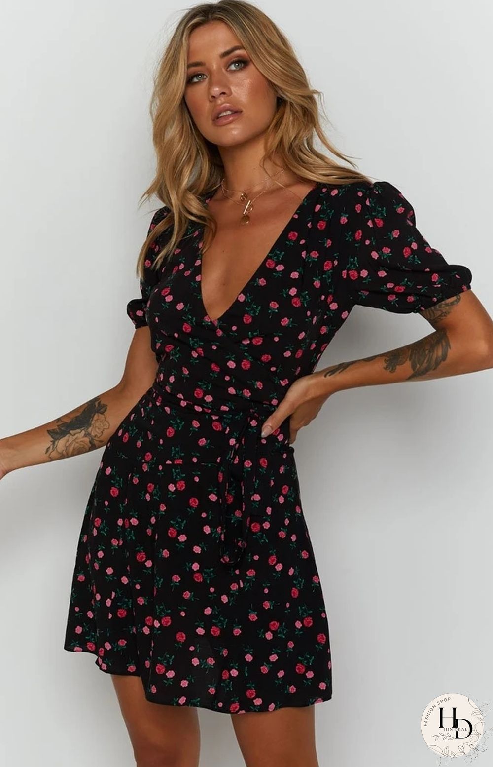 Fashion Temperament Short Sleeve Tight-Fitting Overlap One-Piece Small A Dress