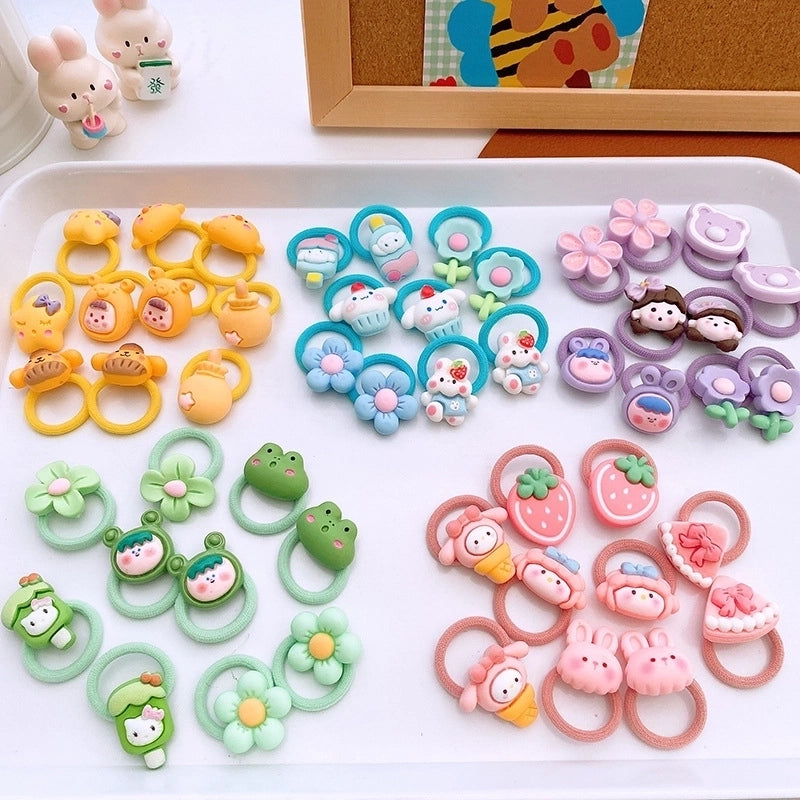 10 Colorful Cartoon Resin Children’s Small Size Finger Hair Bands High Elastic Braided Hair Bands Cute Baby Hair Accessories