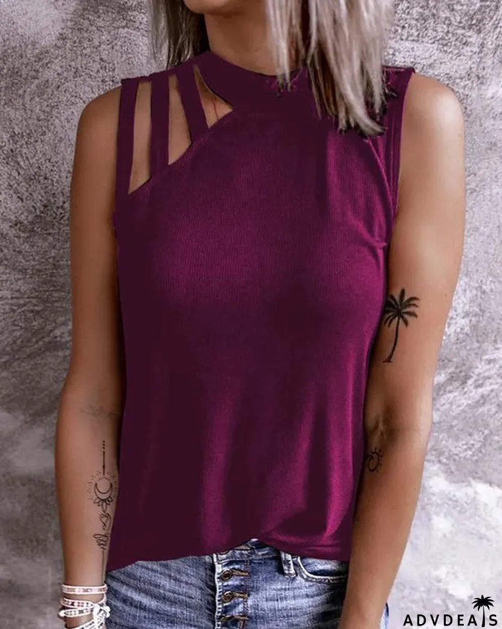 Cold Shoulder O Neck Tank Top