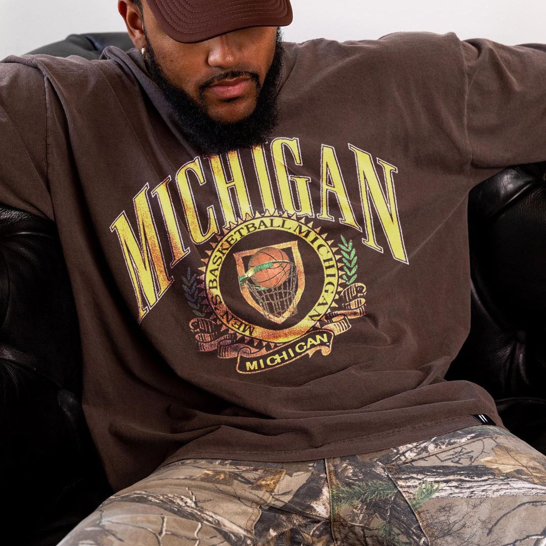 Retro Oversized Men's Michigan T-shirt、、URBENIE