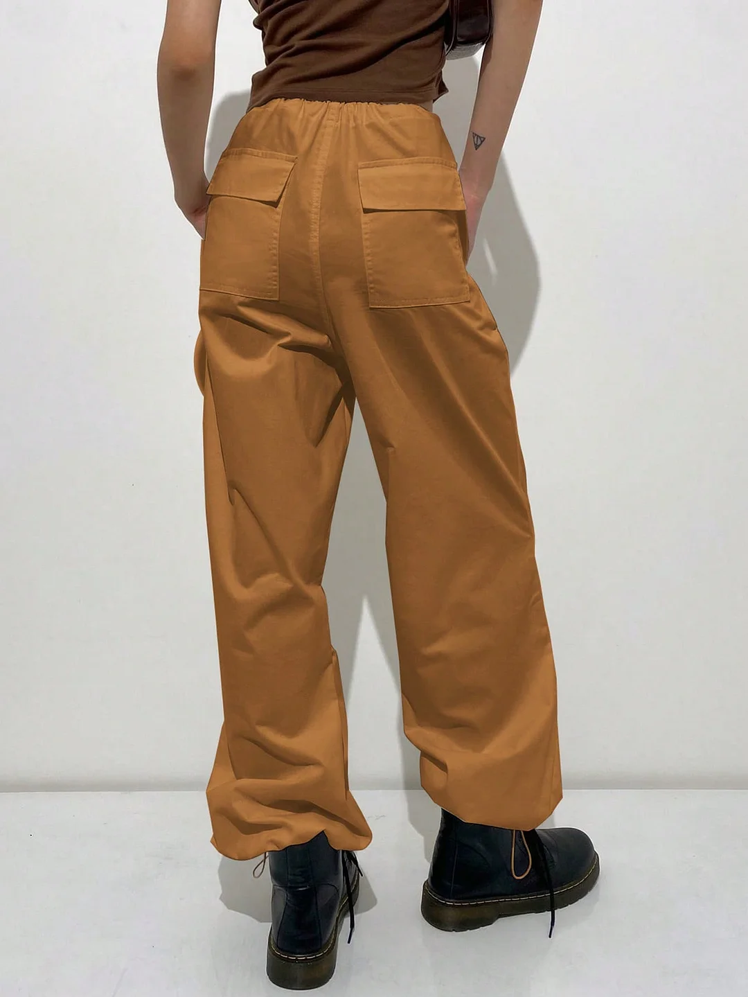 Solid Drawstring Waist Parachute Pants