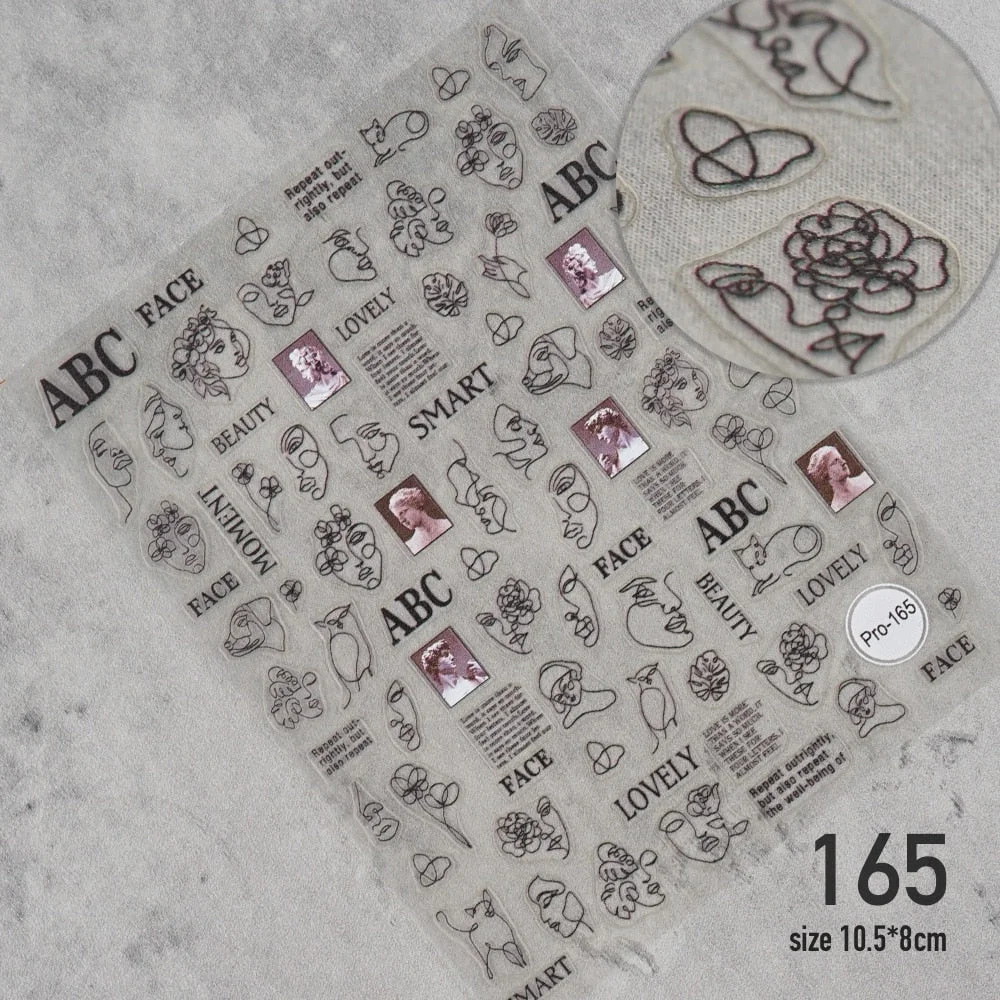 3D Engraved Nail Art Stickers Black and white Leaf Flower high quality Water Decals Embossed Pattern Nail Water Slide Decals