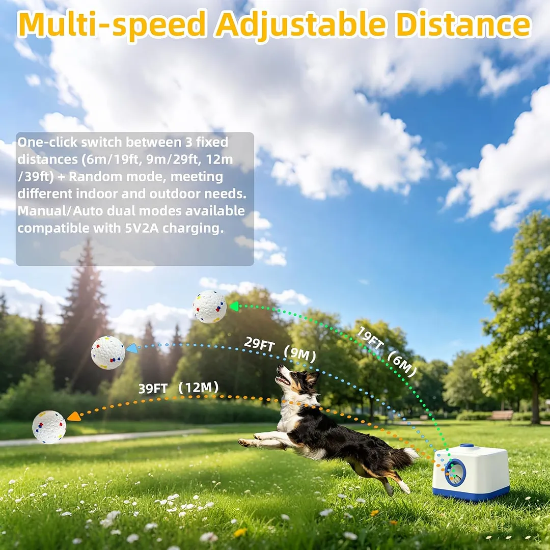 BEBANG Automatic Dog Ball Launcher with 3 ETPU Balls, Upgrade Auto/Manual Ball Thrower for Dogs, Adjustable Distance 20-45ft, USB Rechargeable, Interactive Dog Toy for Indoor/Outdoor Play