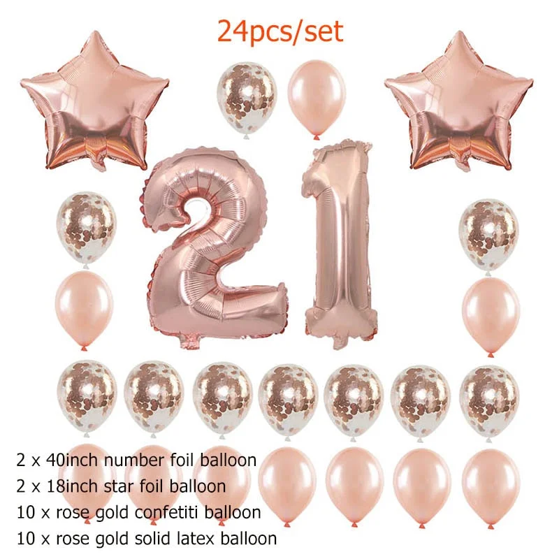 Rose Gold 21st Birthday Party Decoration Happy Birthday Balloons Banner Popcorn Boxes Garland for 21 Years Old Party Supplies