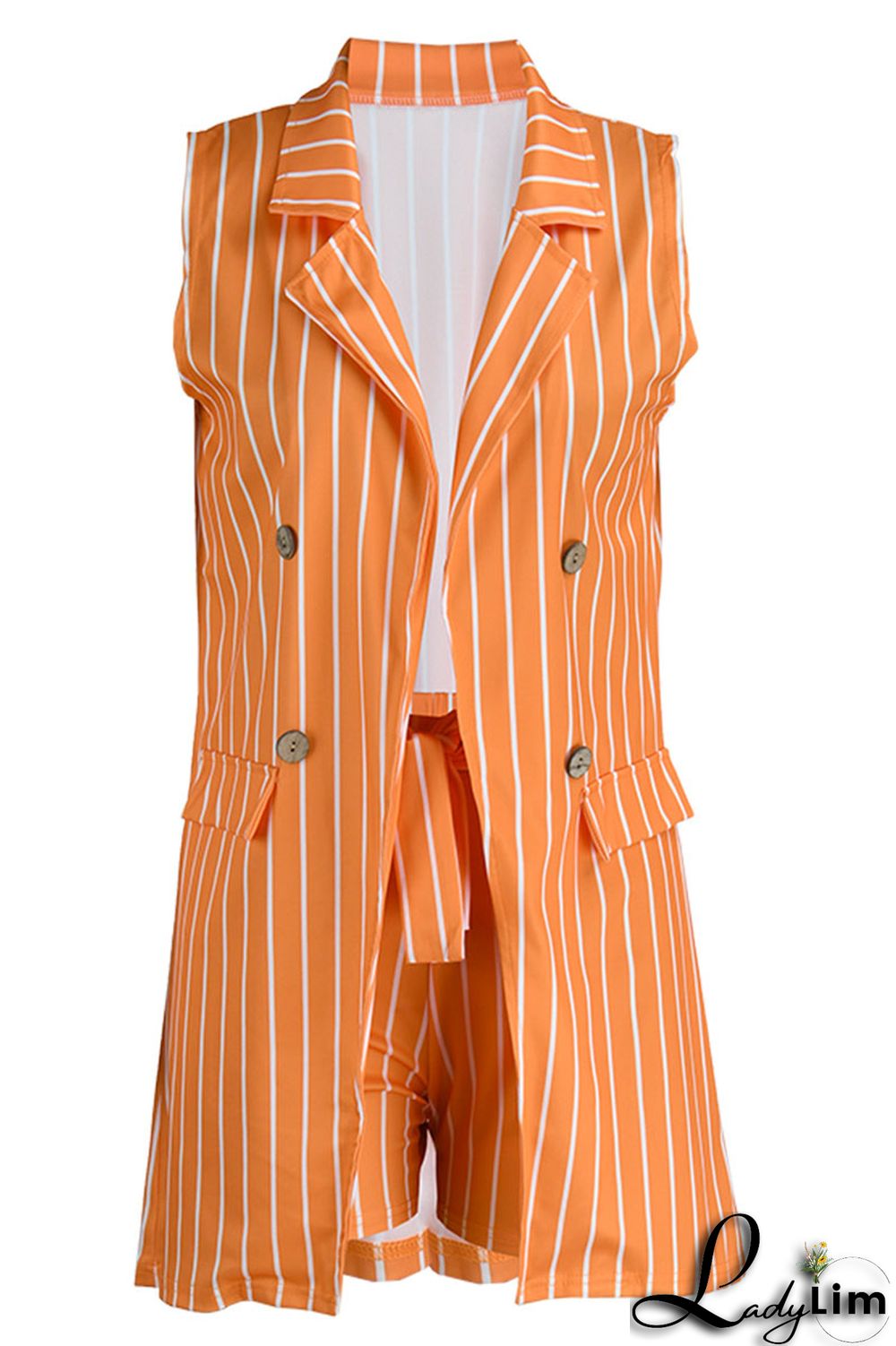 Black Fashion Casual Striped Print Patchwork Cardigan Turndown Collar Plus Size Two Pieces (Without T-shirt)