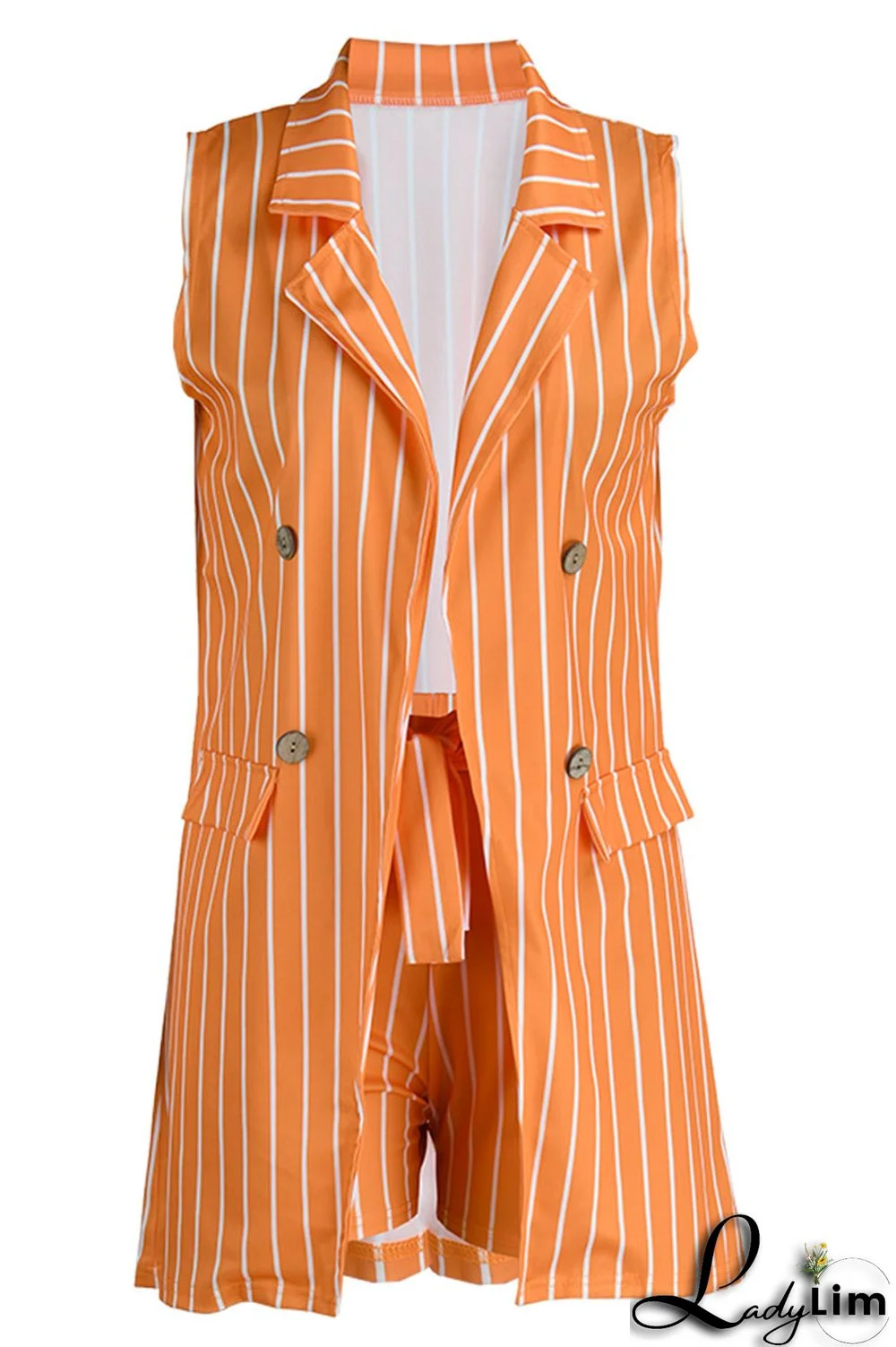 Black Fashion Casual Striped Print Patchwork Cardigan Turndown Collar Plus Size Two Pieces (Without T-shirt)