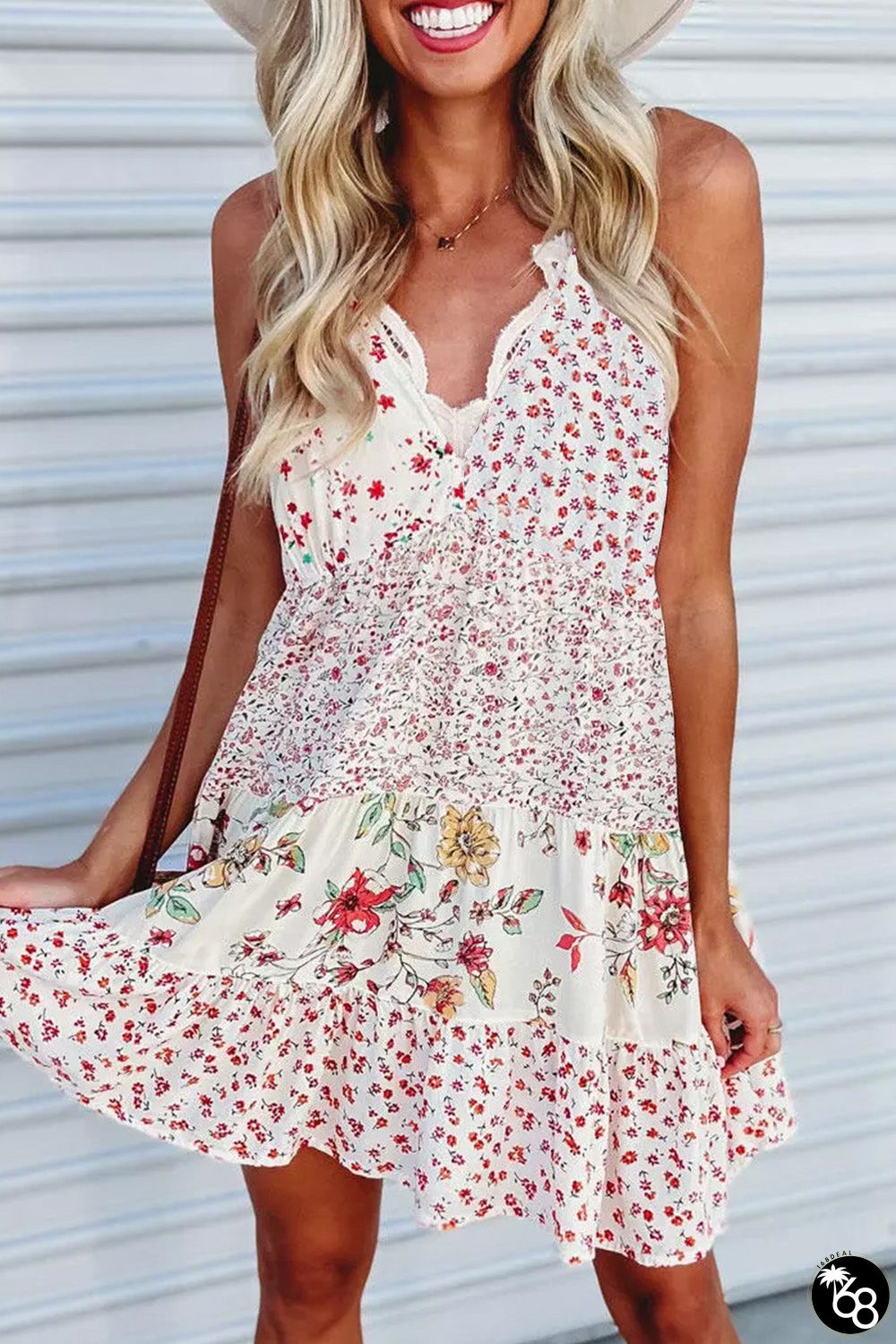 White Floral Ruffled Spaghetti Strap Mini Dress | 168DEAL