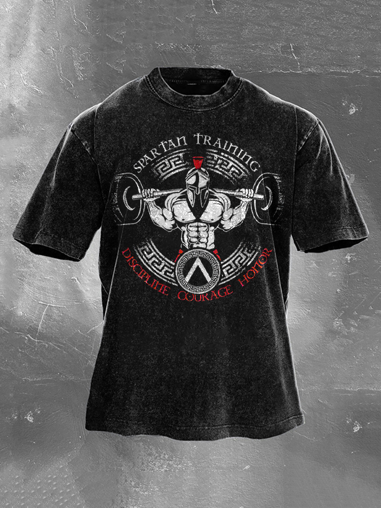 Retro Gym Power Man Design Washed Casual T-shirt