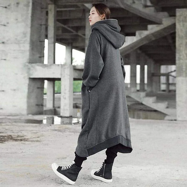 unisex long sleeve hooded long coat