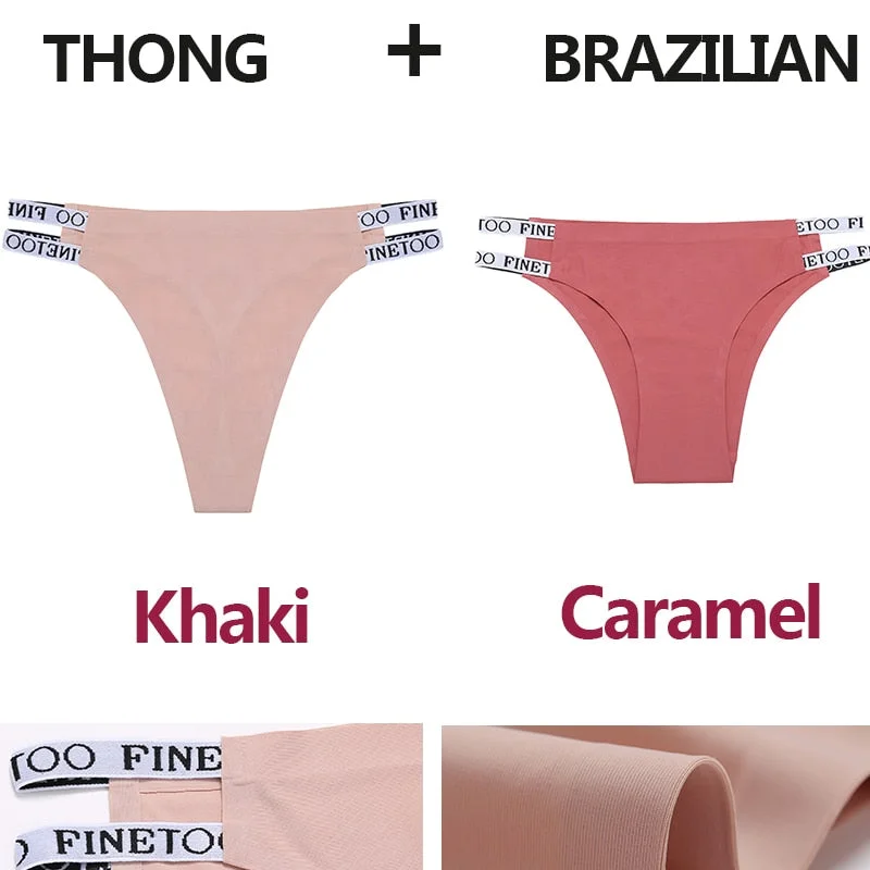 2PCS/Set Seamless Women's Thong Sexy Bikini Underwear G-string Letter Lingerie Femme Low-Rise Panties Ice Silk Women Underpants