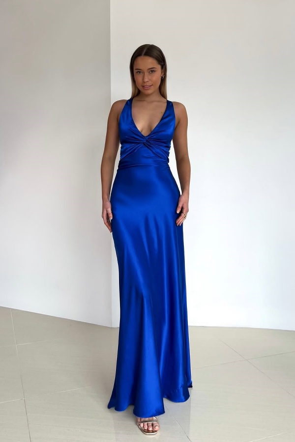 V-Neck Sheath Royal Blue Bow Prom Dress | ZT0693